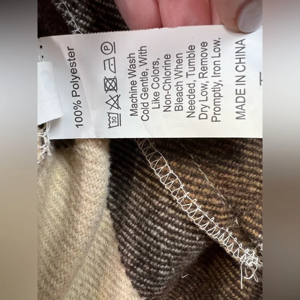 SHEIN flannel shirt jacket women’s size Large shacket neutral brown plaid casual